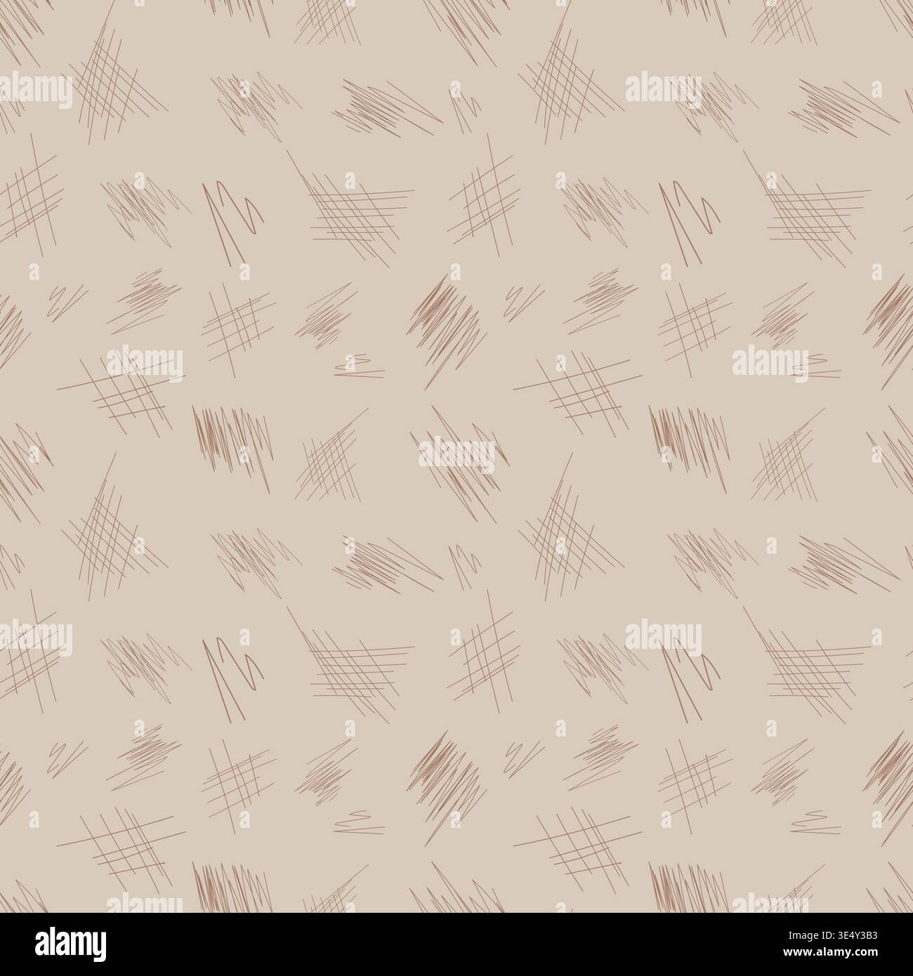 Motivo senza cuciture tratteggio penna marrone su sfondo beige, trama scrittura vettoriale disegnata a mano, sfondo Doodle astratto organico per cancelleria e. Illustrazione Vettoriale
