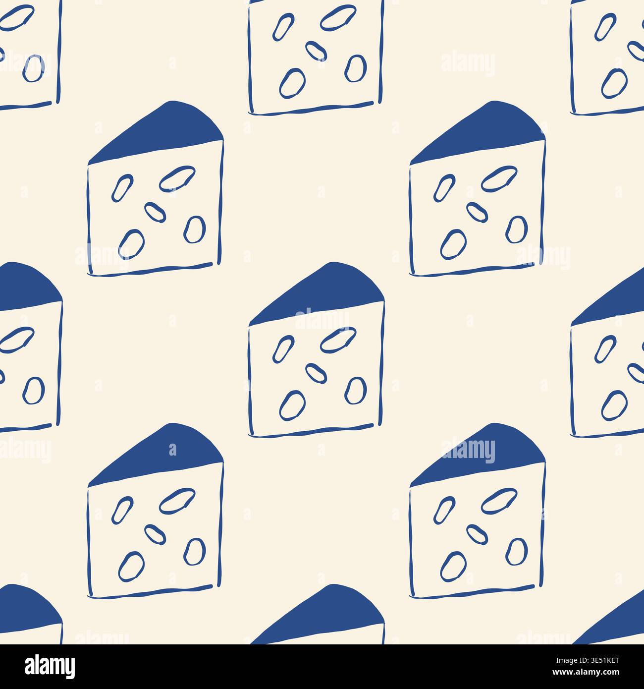 Semplice schema di fette di formaggio con fori sullo sfondo crema. I contorni blu aggiungono contrasto e fascino. Ideale per cibo, cucina o piatti a tema culinario Illustrazione Vettoriale
