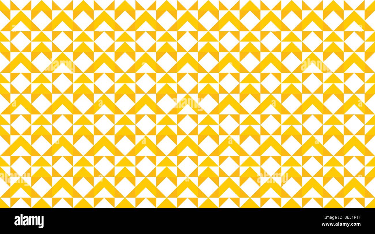 Motivo vettoriale geometrico senza cuciture Bauhaus caratterizzato da un mosaico di triangoli e frecce gialli, oro e bianchi. Questo moderno sfondo astratto è di design Illustrazione Vettoriale