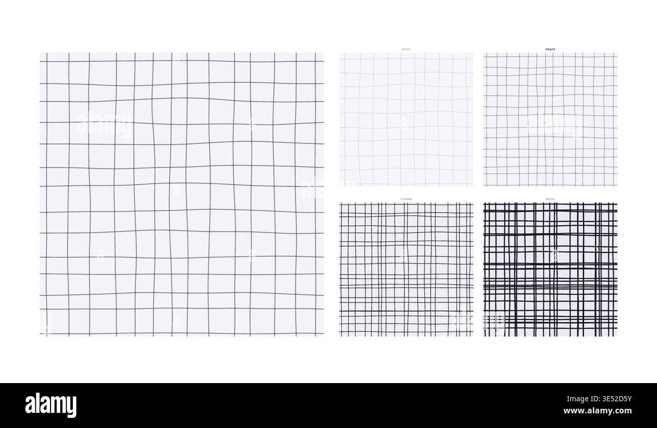 Disegno a matita griglia disegnata a mano Ripeti traccia studio grafite - disegno a linee artigianale con autentico trabocco di penna per abilità e cancelleria con distintivo Illustrazione Vettoriale