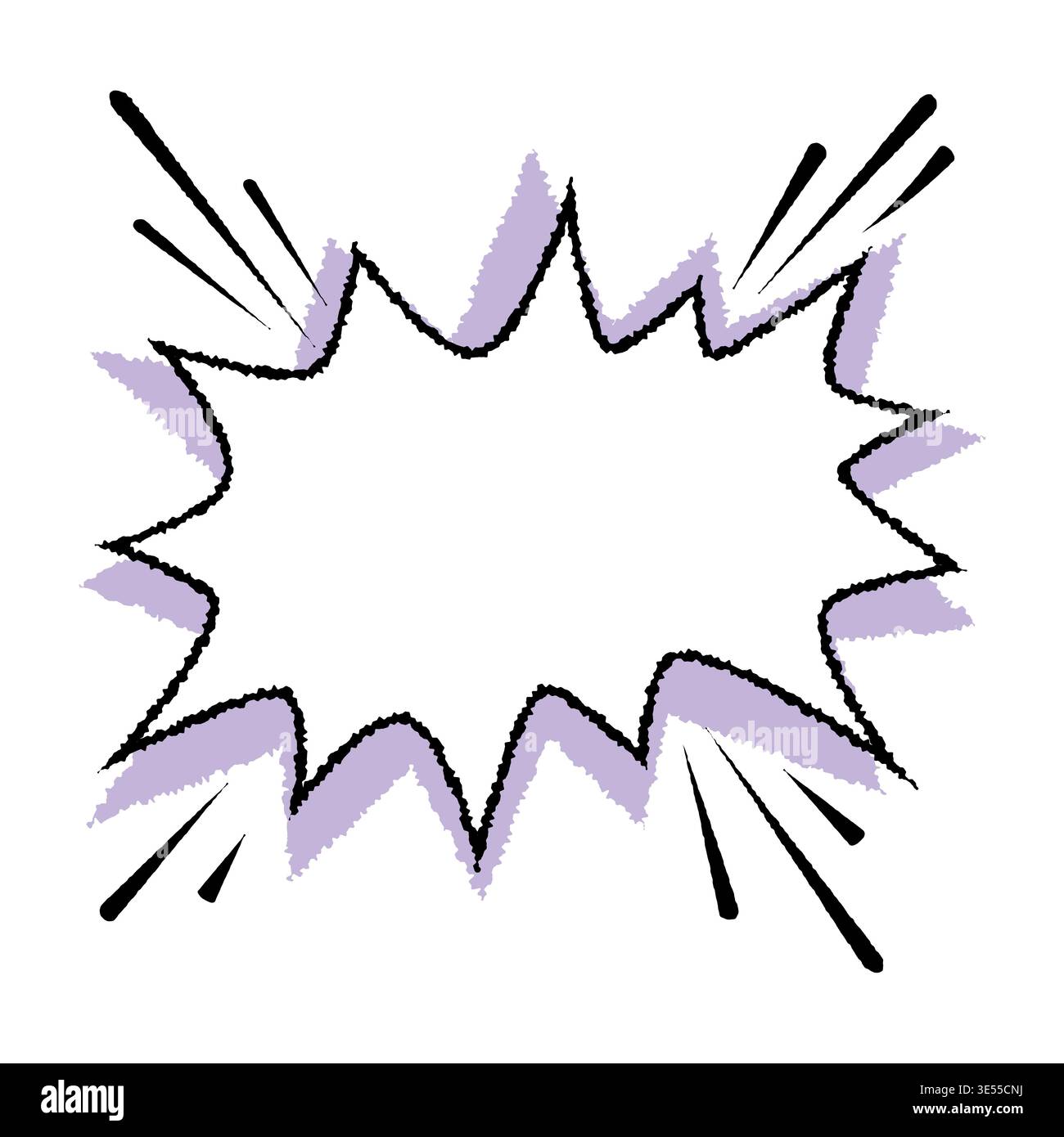 Bolla con cornice comica con forma a stella frastagliata e sfumature viola. Bolla di bolla di presentazione adatta per adesivi, poster o didascalie di fumetti Illustrazione Vettoriale