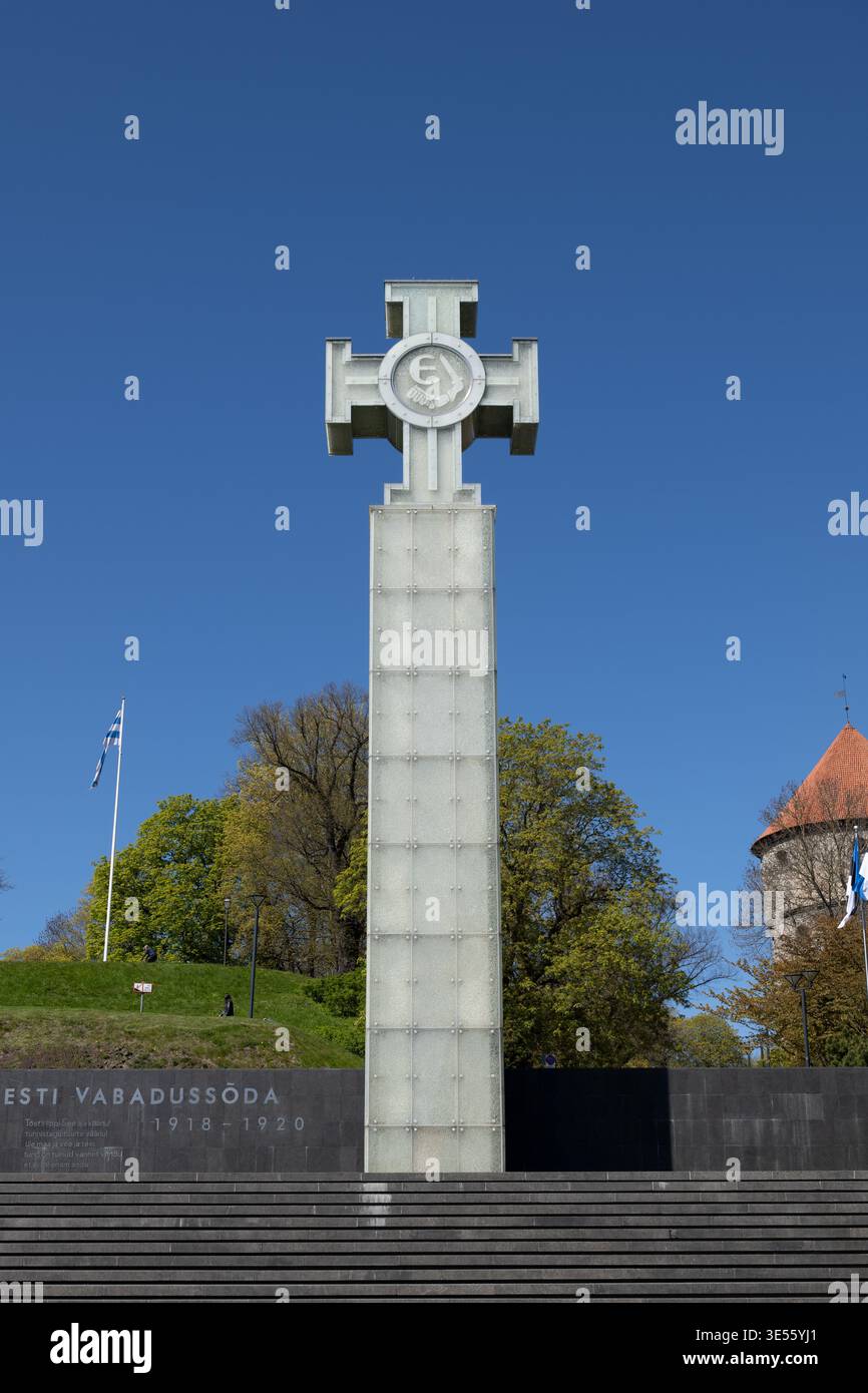 Colonna della Vittoria della Guerra d'indipendenza in Piazza della libertà a Tallinn, Estonia. Foto Stock