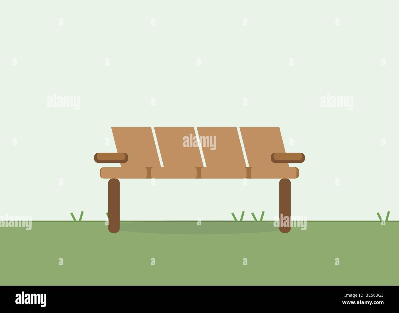 Posti a sedere in legno nell'area ricreativa pubblica, tranquillo sfondo naturale. Giorno luminoso. Illustrazione Vettoriale
