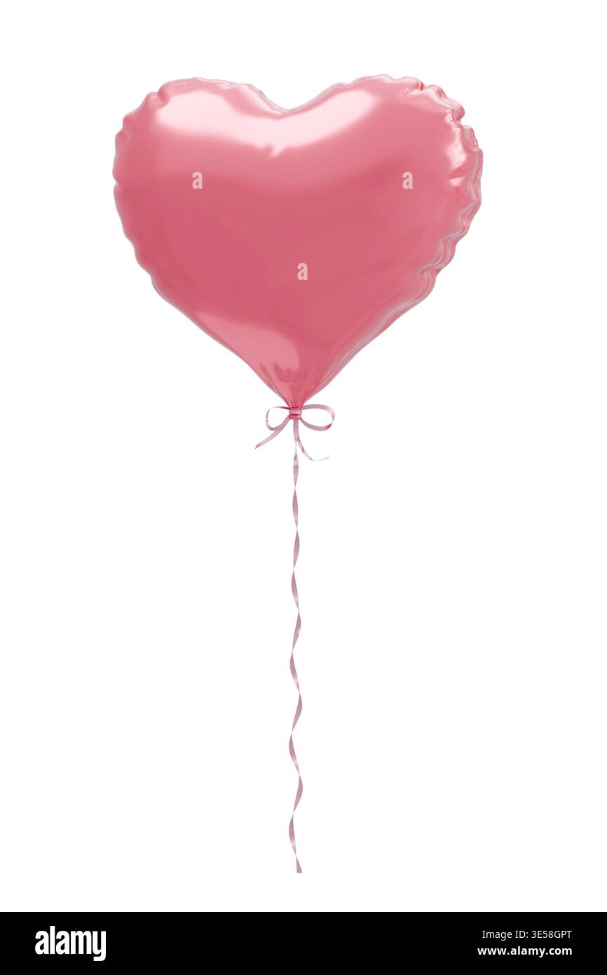 Palloncino a forma di cuore lucido con nastro lucido su sfondo isolato. rendering 3d. Foto Stock