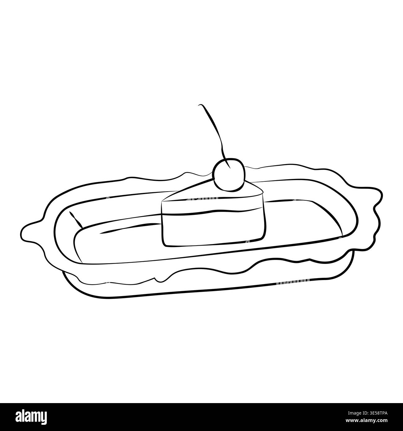Torta di compleanno o di matrimonio disegnata a mano in stile vintage retrò, illustrazione grafica del cibo per feste o menu Illustrazione Vettoriale