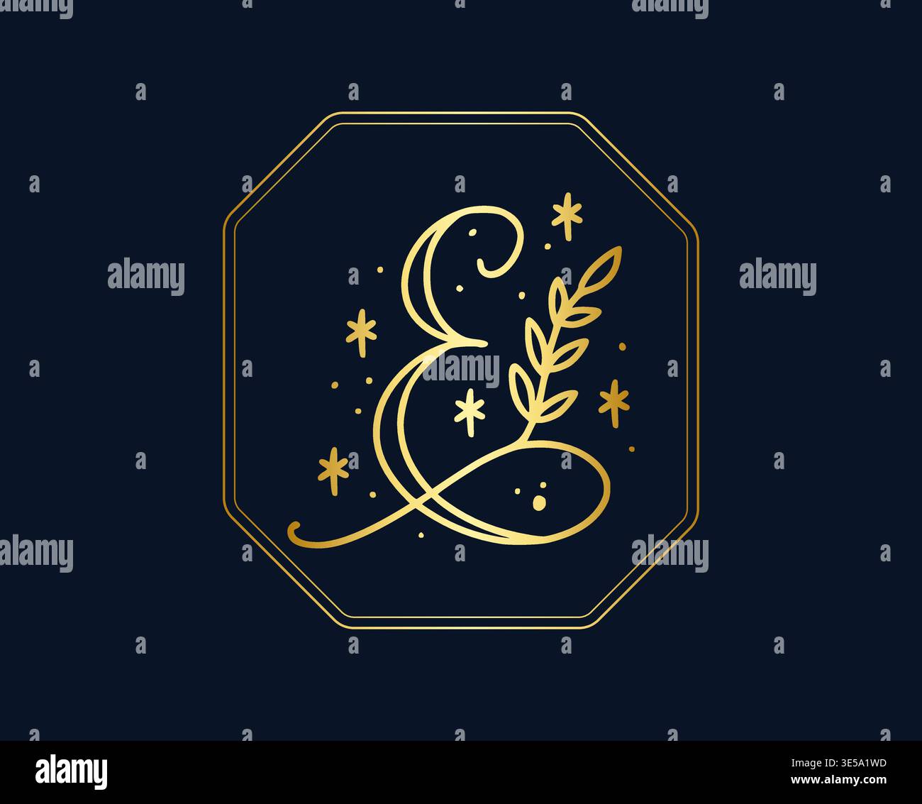 Elegante logo monogramma con lettera e floreale Illustrazione Vettoriale
