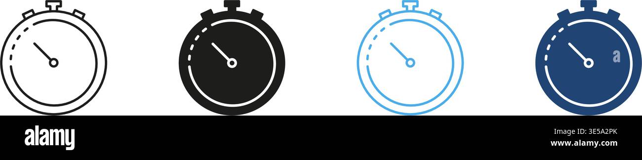 Set di icone cronometro. Gestione del tempo, temporizzazione di precisione e raccolta dei simboli di tracciamento del conto alla rovescia. Design versatile per sport, eventi e produttività Illustrazione Vettoriale