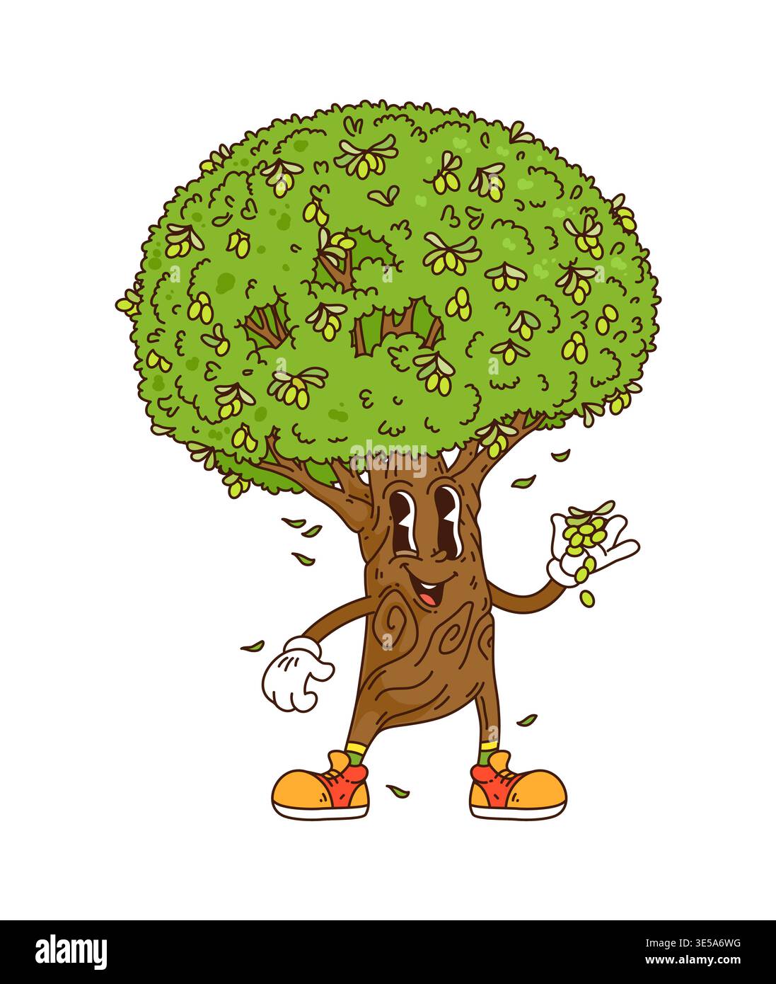Cartoni animati funky groove hippie carattere verde albero Illustrazione Vettoriale