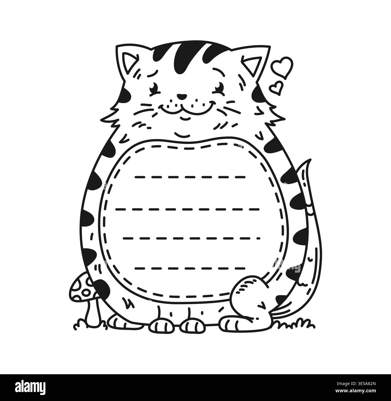 Nota per bambini sul gatto dei cartoni animati con coda a righe Illustrazione Vettoriale