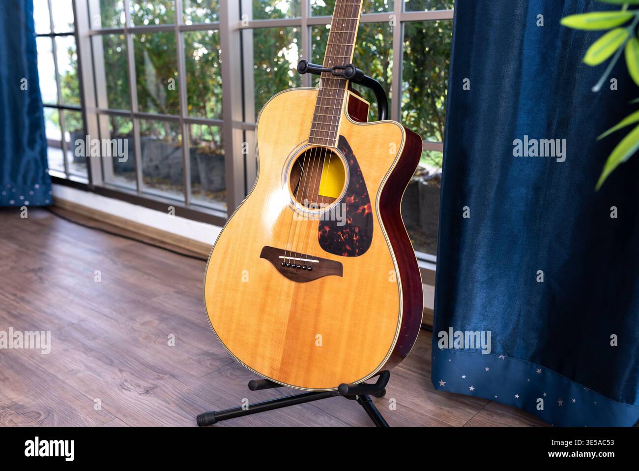 Chitarra acustica. chitarra in legno, musica strumentale. Foto Stock