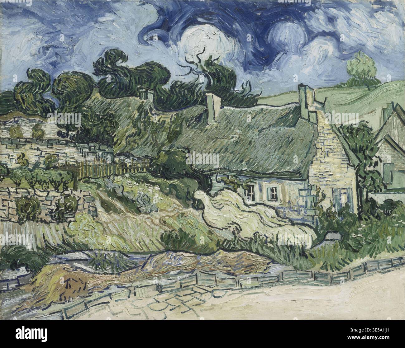 Cottage di paglia a Cordeville 1890, Reetgedeckte Häuser a Cordeville 1890, Gemälde von Vincent Willem van Gogh geb. 30. März 1853 a Groot-Zundert, Foto Stock