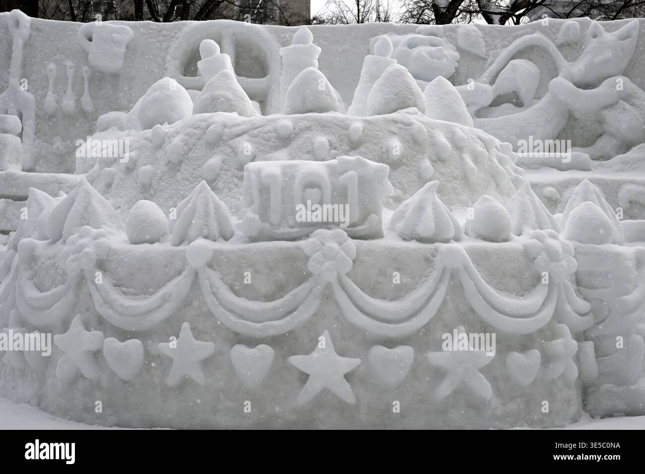 Sculture di neve, Festival della neve di Sapporo, Sapporo, isola di Hokkaido, Giappone. Foto Stock