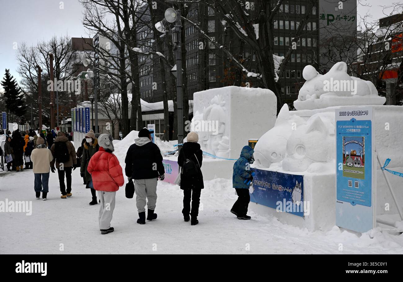 Sculture di neve, Festival della neve di Sapporo, Sapporo, isola di Hokkaido, Giappone. Foto Stock