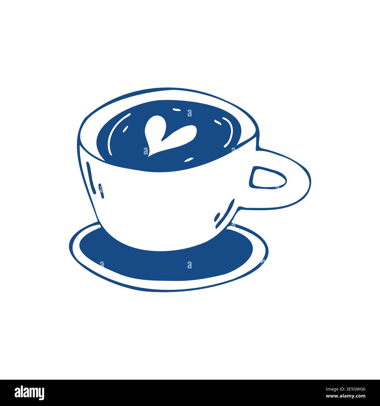 Illustrazione vettoriale della tazza di caffè elemento minimalista del menu caffetteria con icona a forma di cuore disegnata a mano Illustrazione Vettoriale