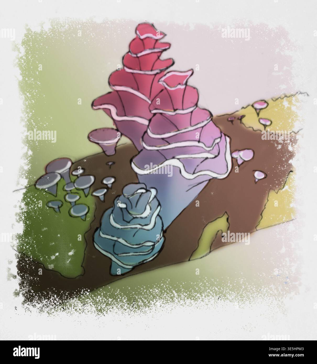 illustrazione dei funghi multicolori Foto Stock