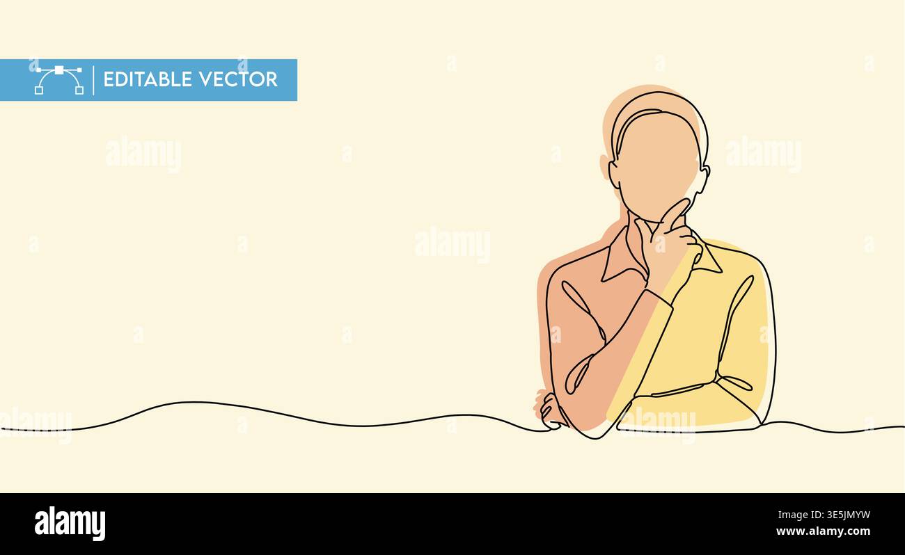 Illustrazione vettoriale di una persona premurosa che prende una decisione importante, raffigurata con uno stile grafico a linea continua. Illustrazione Vettoriale