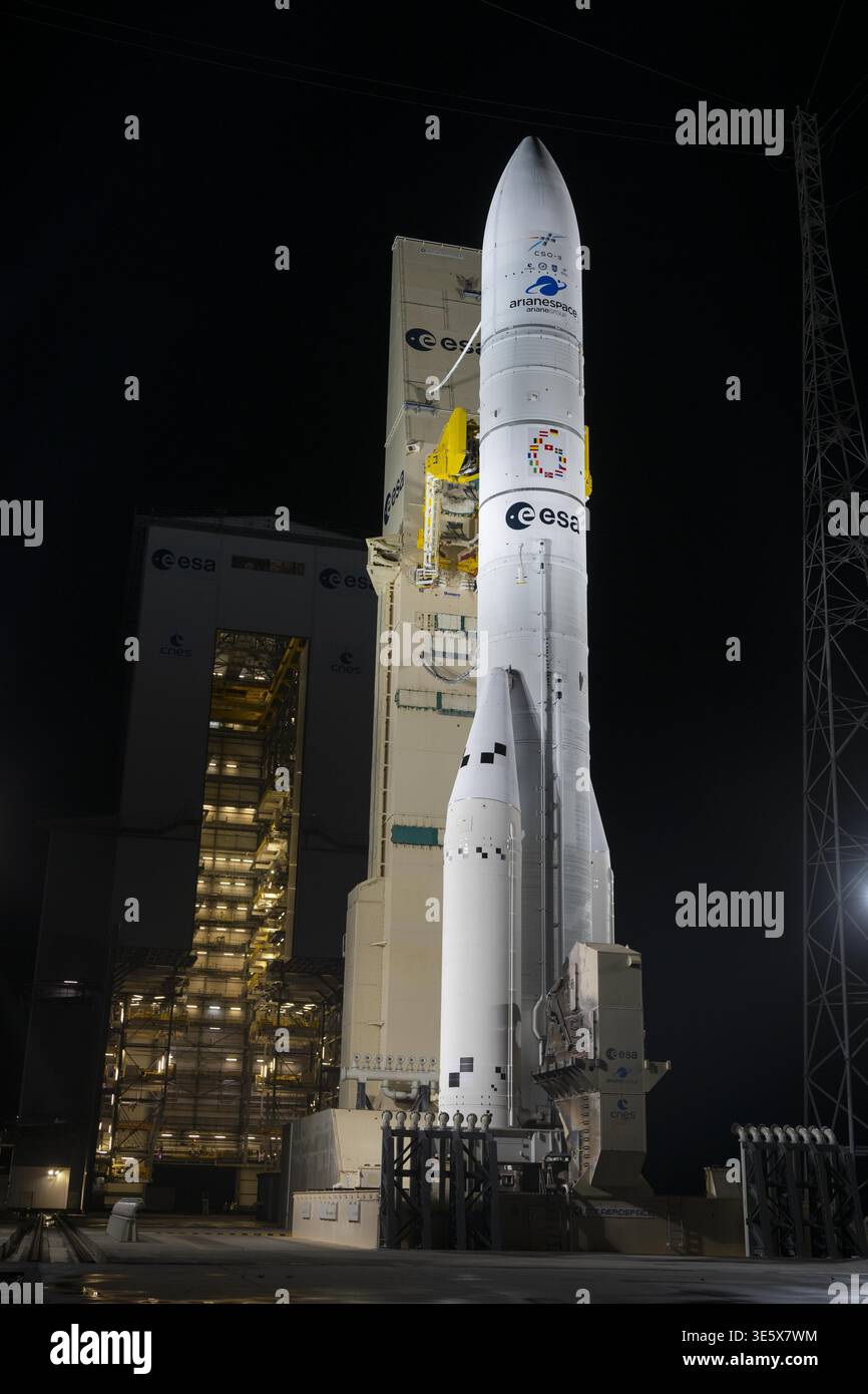 Il volo Ariane 6 VA263 è pronto per il lancio presso il complesso di lancio ELA-4 presso lo Spaceport europeo di Kourou, nella Guyana francese, il 3 marzo 2025. © ESA - S. Corvaja Foto Stock