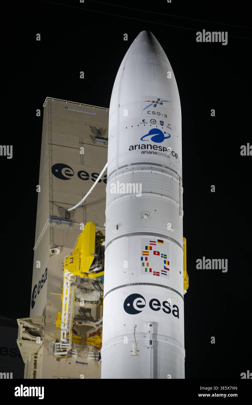 Il volo Ariane 6 VA263 è pronto per il lancio presso il complesso di lancio ELA-4 presso lo Spaceport europeo di Kourou, nella Guyana francese, il 3 marzo 2025. © ESA - S. Corvaja Foto Stock