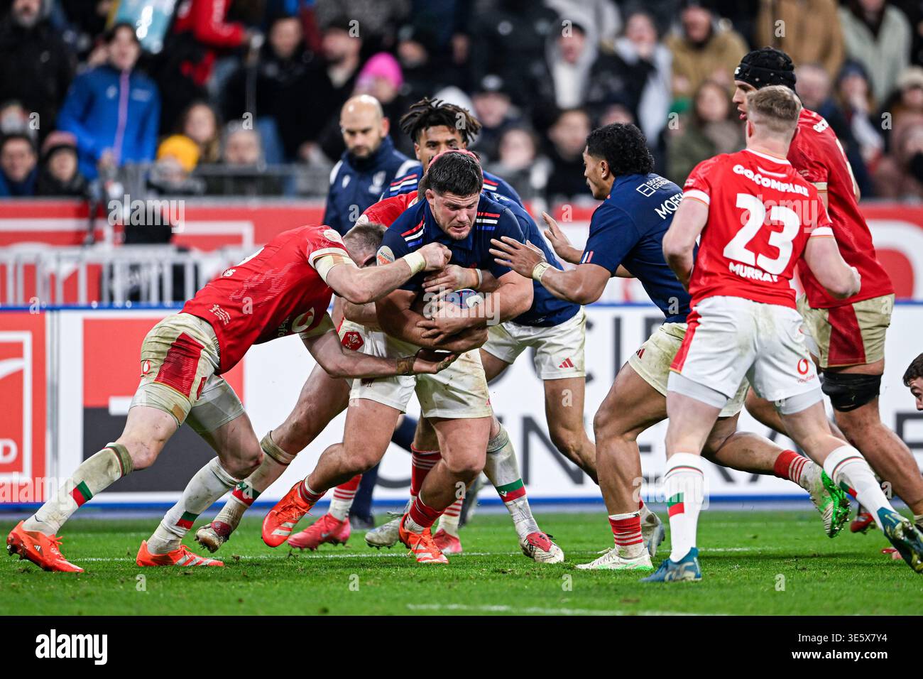 2025 Six Nations Tournament, 31 gennaio 2025: Partita tra Francia e Galles allo stadio nazionale "Stade de France". Julien Marchand Foto Stock