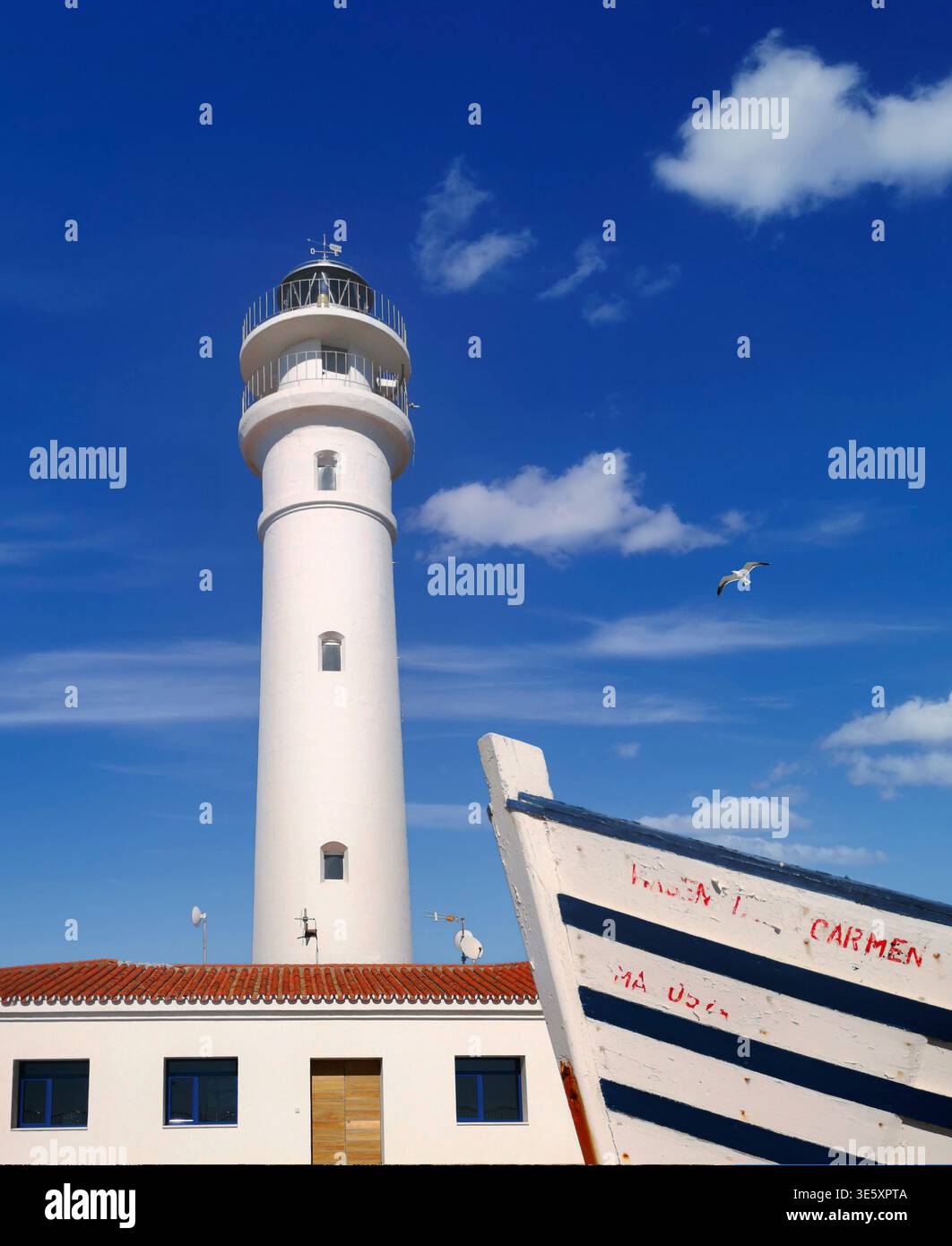 Faro di Torrox, Torrox Costa, Provincia di Malaga, Andalusia, Spagna. Foto Stock