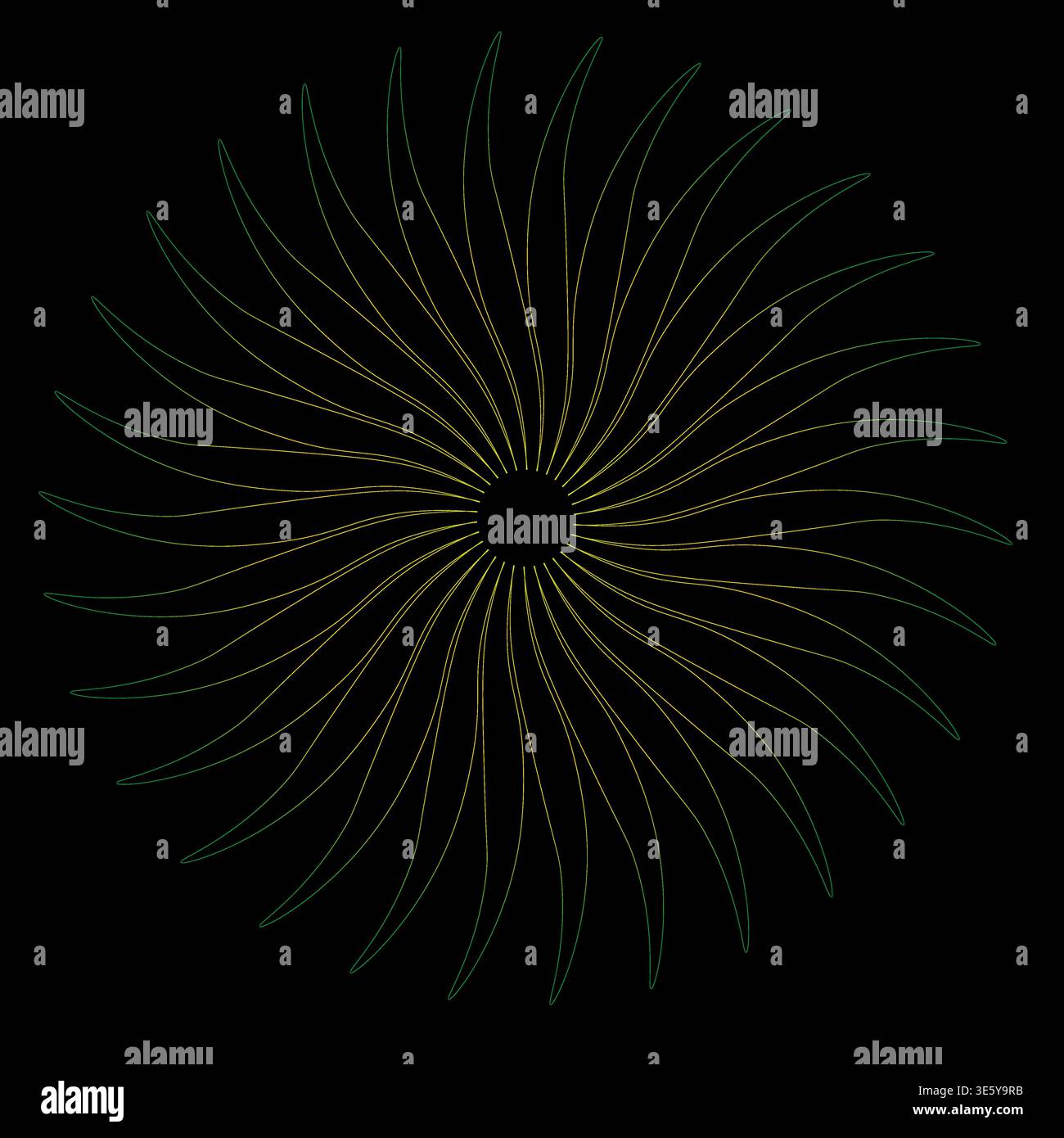 Straordinario sole a spirale. Magnifico vettore stellare. Raggi radianti multicolore. Misterioso sfondo oscuro. Illustrazione Vettoriale