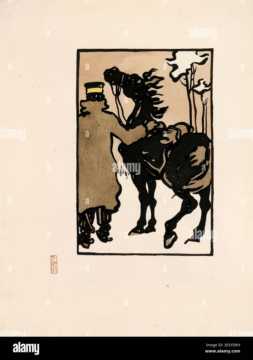 Hashiguchi Goyō Un soldato giapponese con un cavallo nella neve Foto Stock