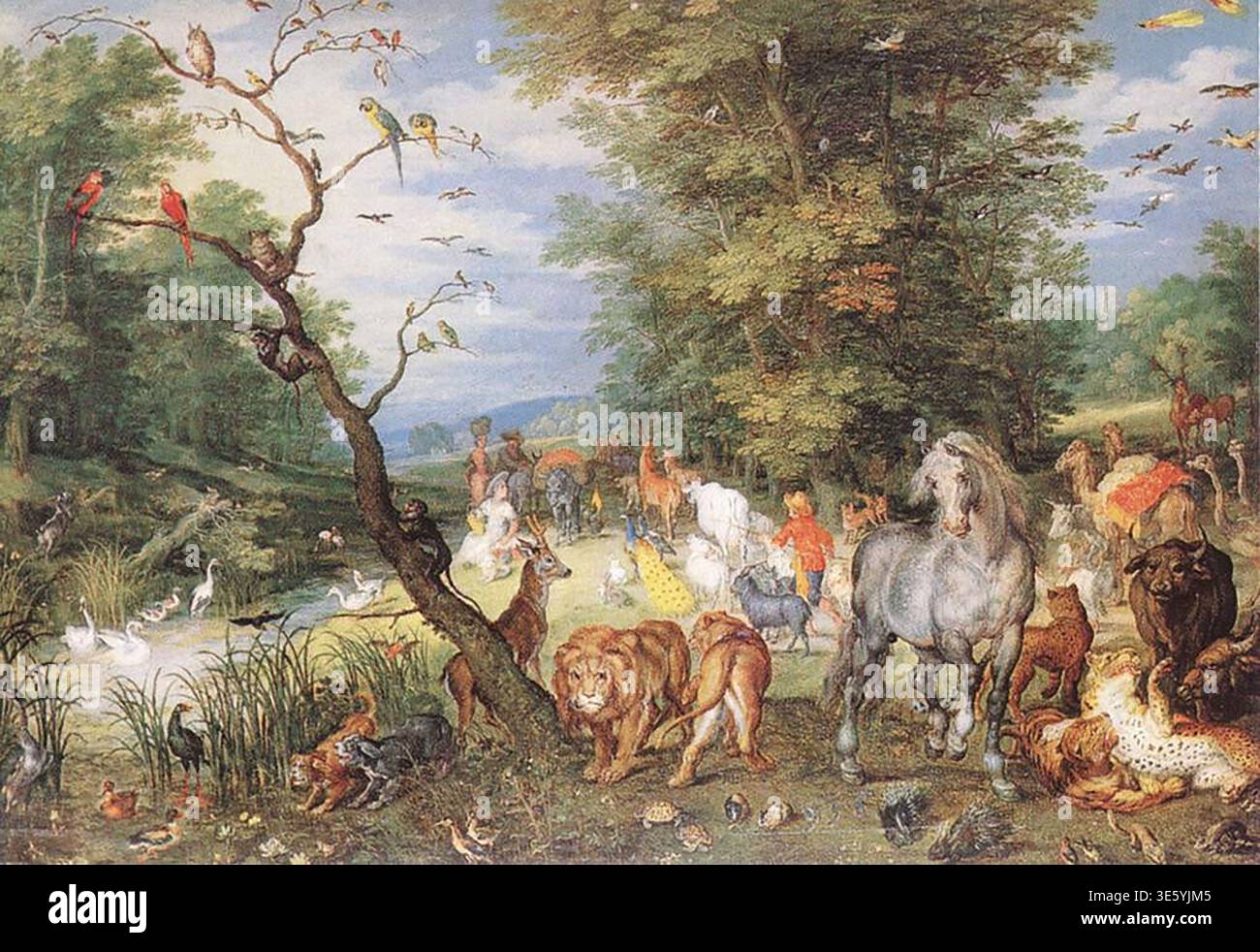 BRUEGHEL, Jan the Elder (nato CA. 1568, Bruxelles, d. 1625, Anversa) gli animali che entrano nell'Arca 1615 olio su rame, 25,5 x 37 cm Wellington Museum, Apsley House, Londra --- parole chiave: --------------- Autore: BRUEGHEL, Jan il Vecchio titolo: The Animals Entering the Ark linea temporale: 1551-1600 Scuola: Fiamminga forma: Pittura tipo: Paesaggio Foto Stock