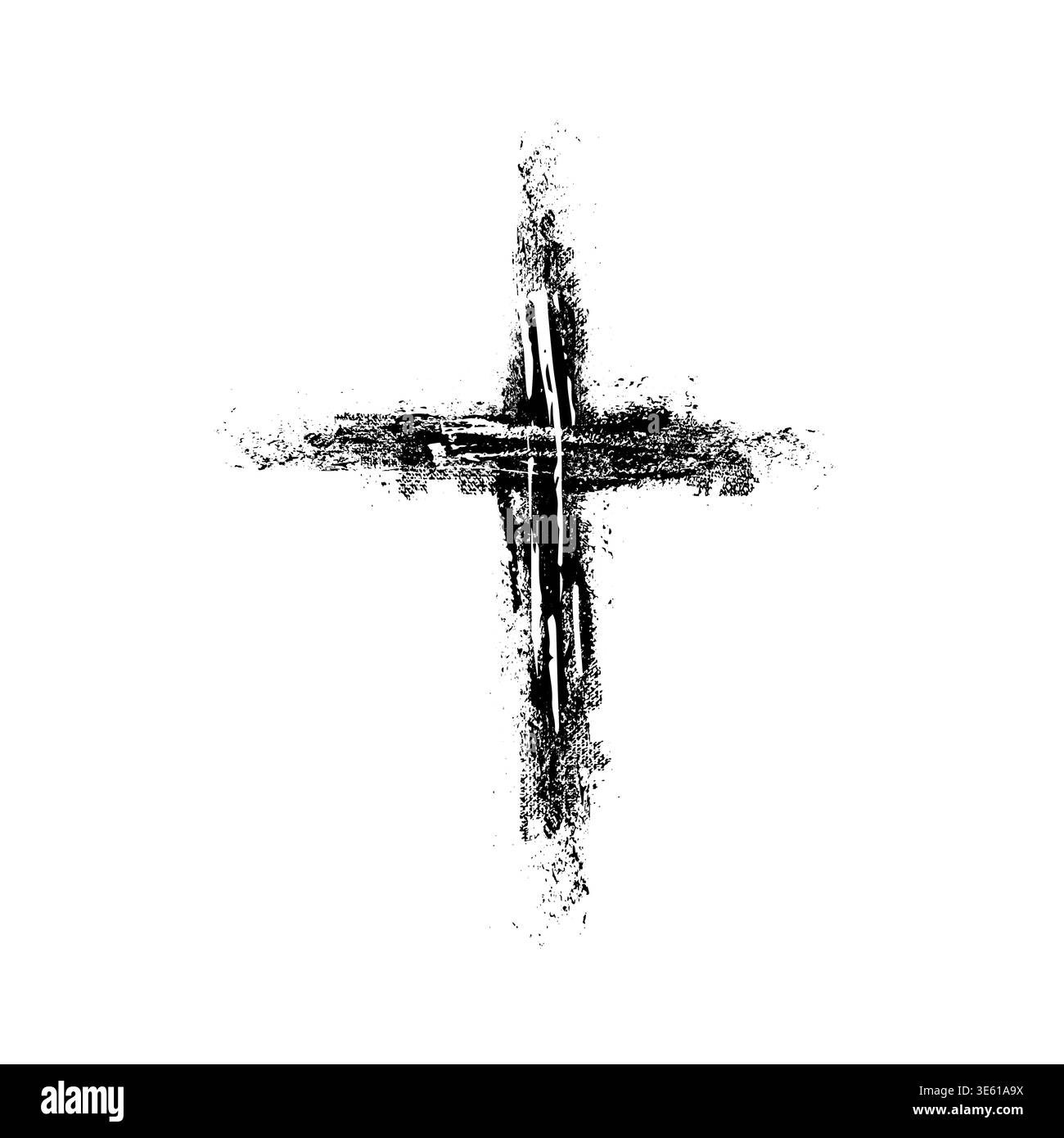 Disegnato a mano grunge nero icona a forma di croce, semplice cristiano segno a forma di croce, dipinte a mano e croce simbolo creato con inchiostro vero pennello isolati su sfondo bianco. Illustrazione Vettoriale