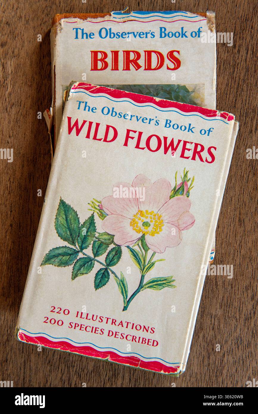 Il libro delle fiori selvatici dell'Osservatore, edizione vintage rilegata del 1963 e Il libro degli uccelli dell'Osservatore del 1958 Foto Stock