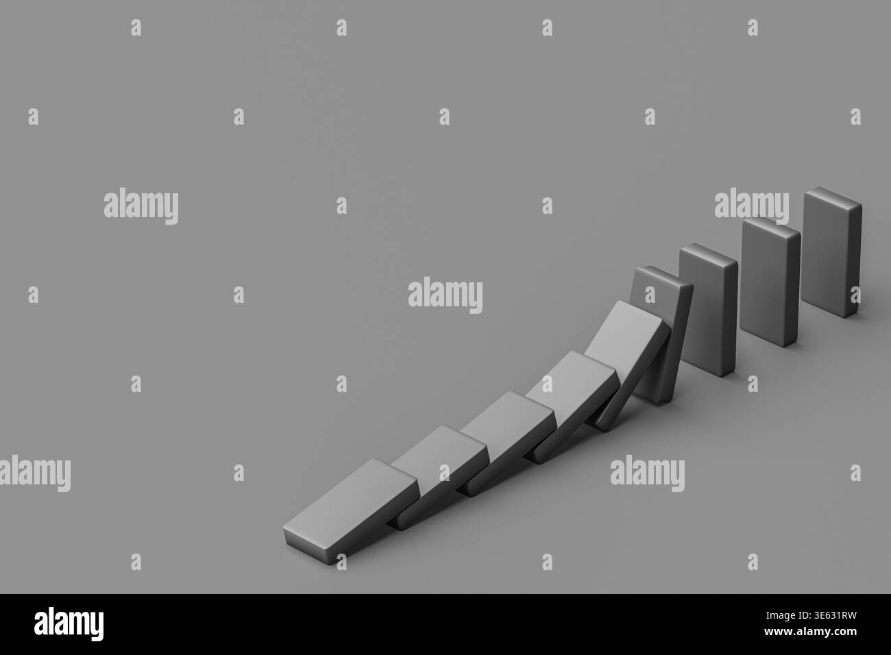 Concetto di collasso con effetto domino che mostra la crisi aziendale e lo spazio vuoto per il testo Foto Stock