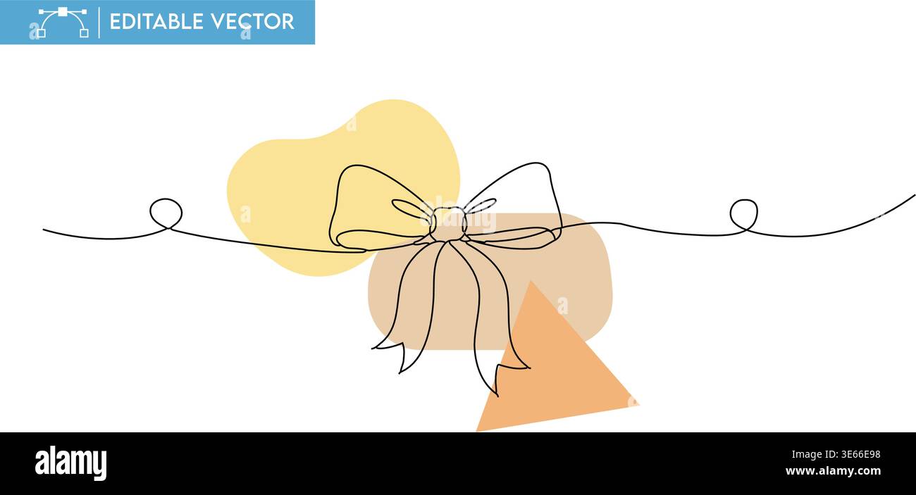 L'arco da regalo minimalista a linea continua è elegantemente progettato con morbide forme astratte, creando un'illustrazione vettoriale moderna e versatile. Illustrazione Vettoriale