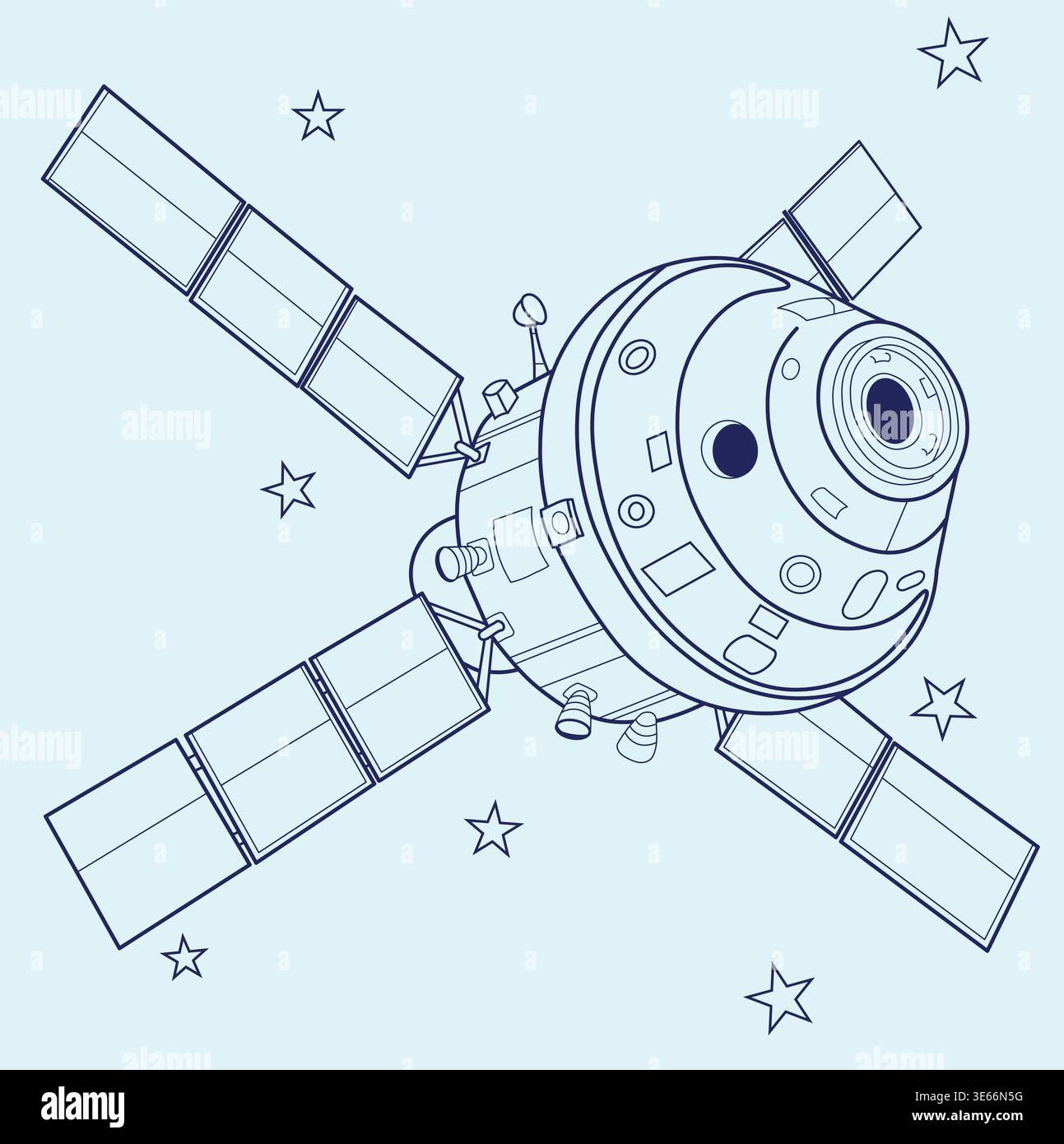 Illustrazione del satellite in orbita, vettore della tecnologia spaziale Illustrazione Vettoriale