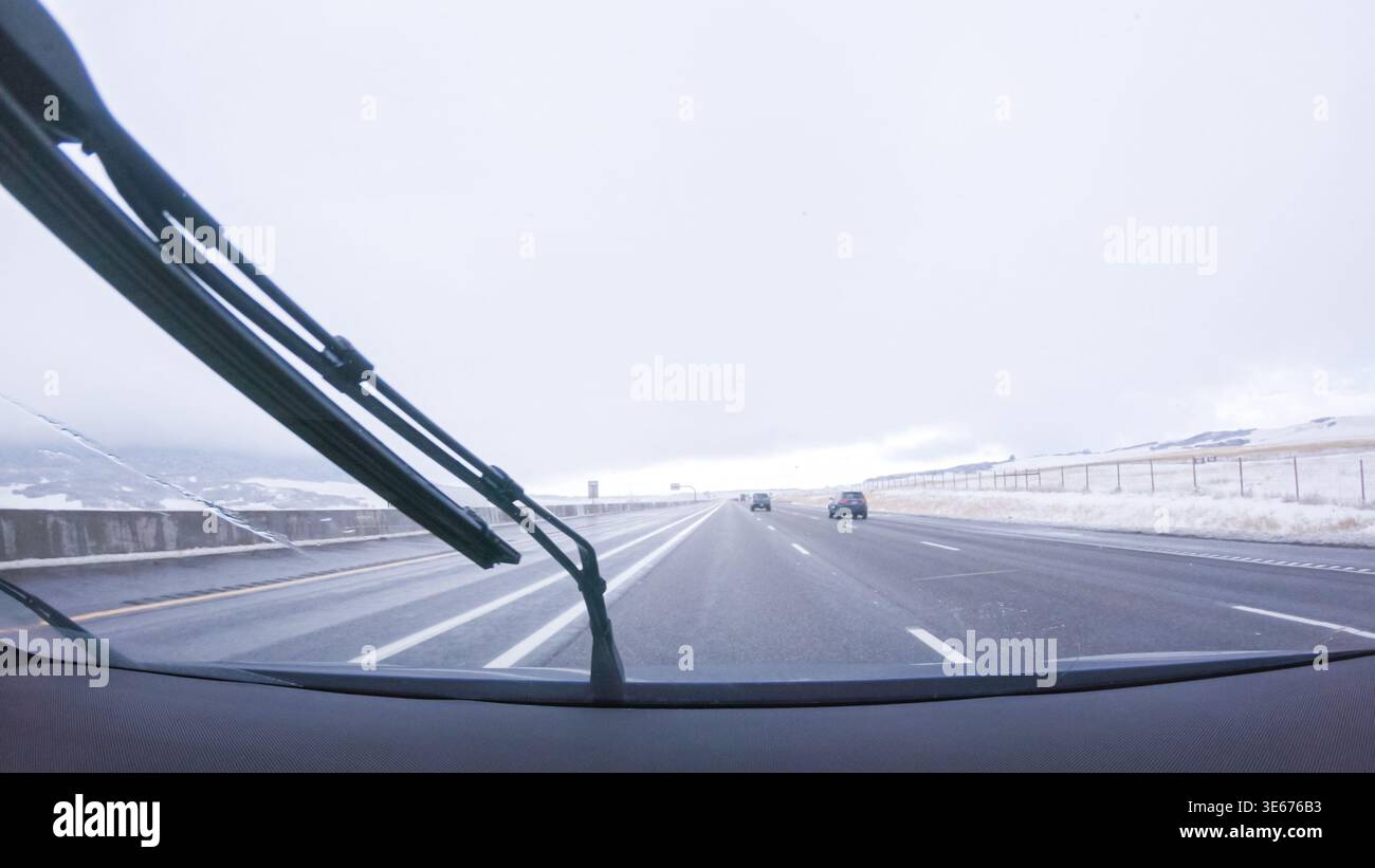 Winter Drive sull'Interstate 25 in direzione di Colorado Springs da Denver Foto Stock