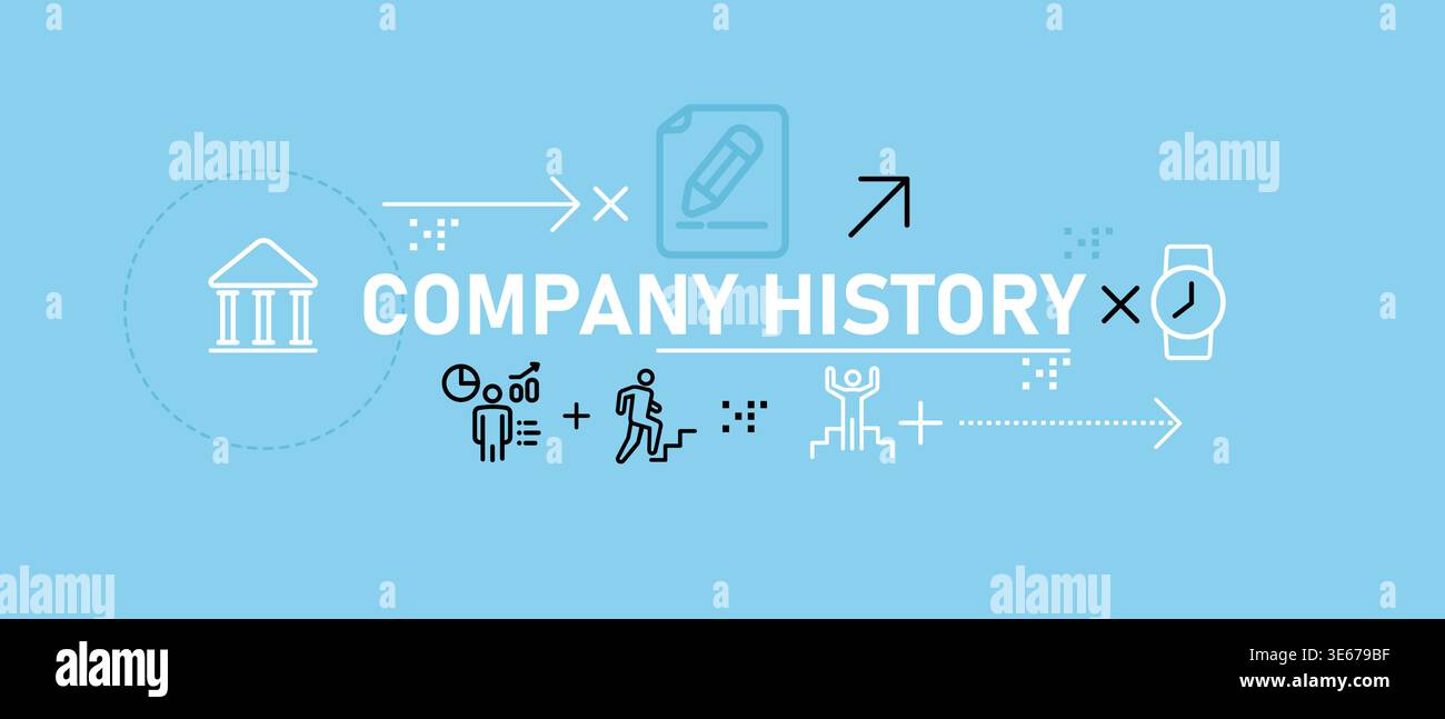 Banner infografico sulla storia e le pietre miliari dell'azienda con icone fasi di crescita aziendale percorso di raggiungimento e sviluppo aziendale nel corso degli anni su Blue Illustrazione Vettoriale