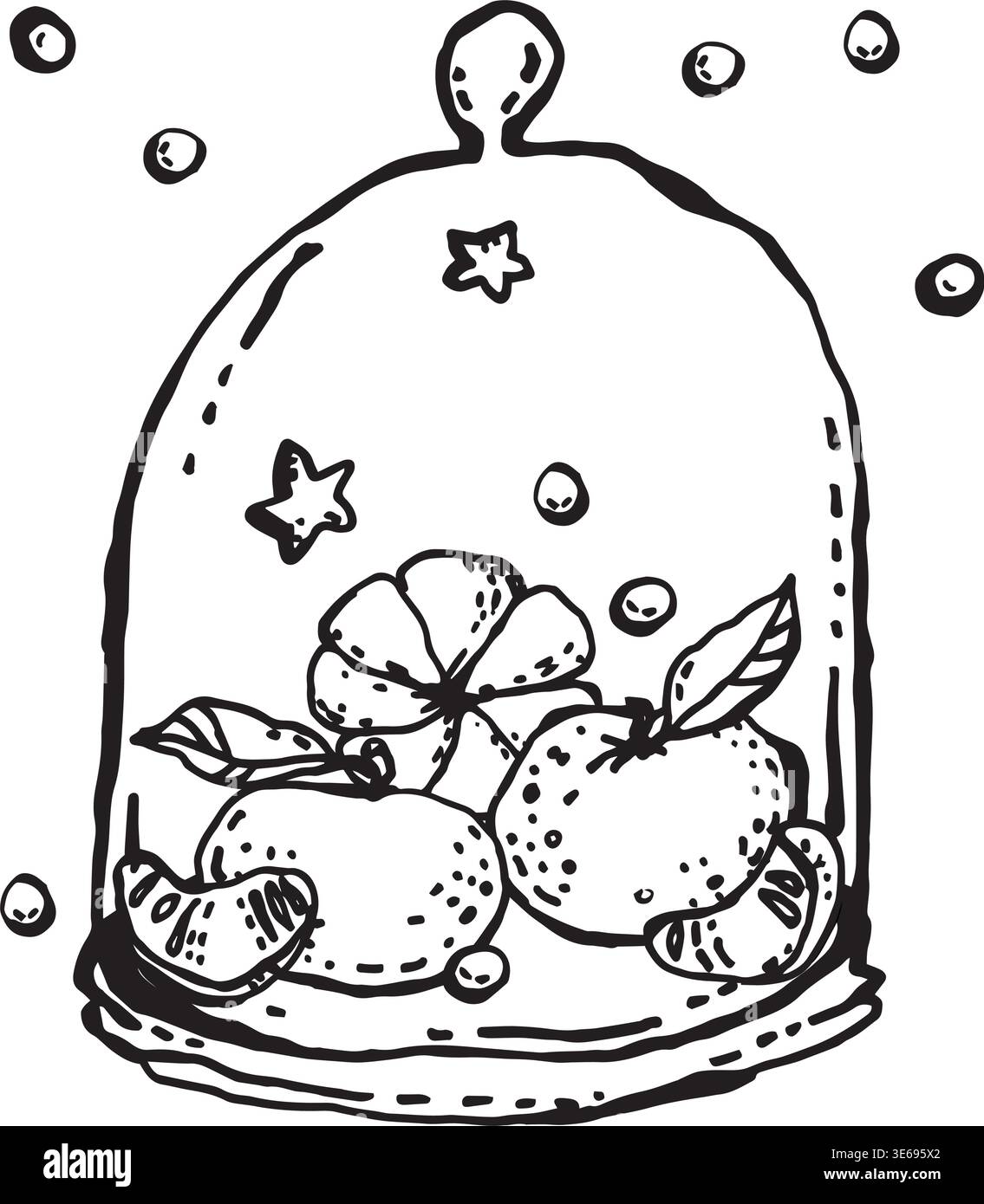 Tre mandarini cartoni animati stilizzati in bianco e nero Illustrazione Vettoriale