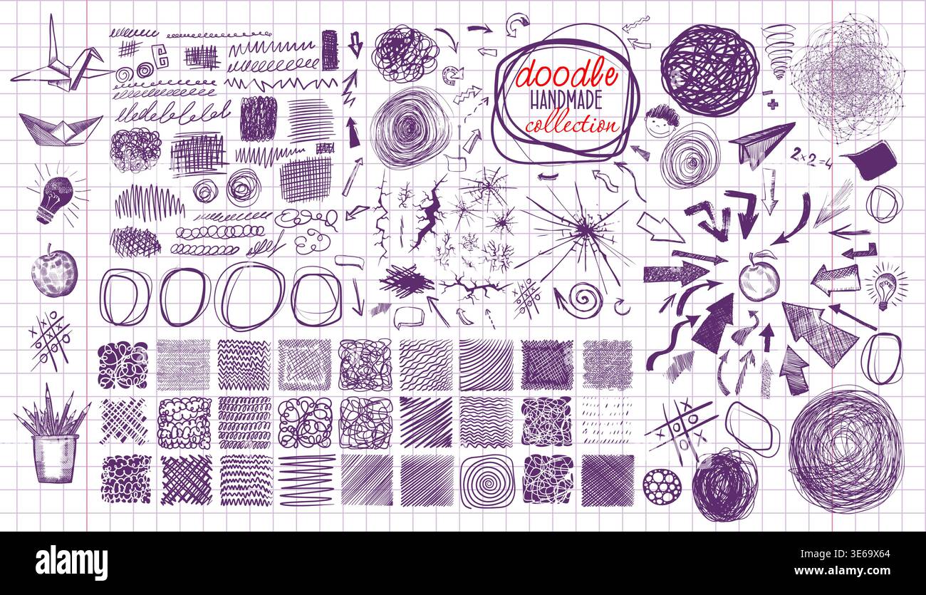 Set di scarabocchi fatti a mano. Torna a scuola. Disegnato a mano. Non ai, illustrazione vettoriale. Illustrazione Vettoriale