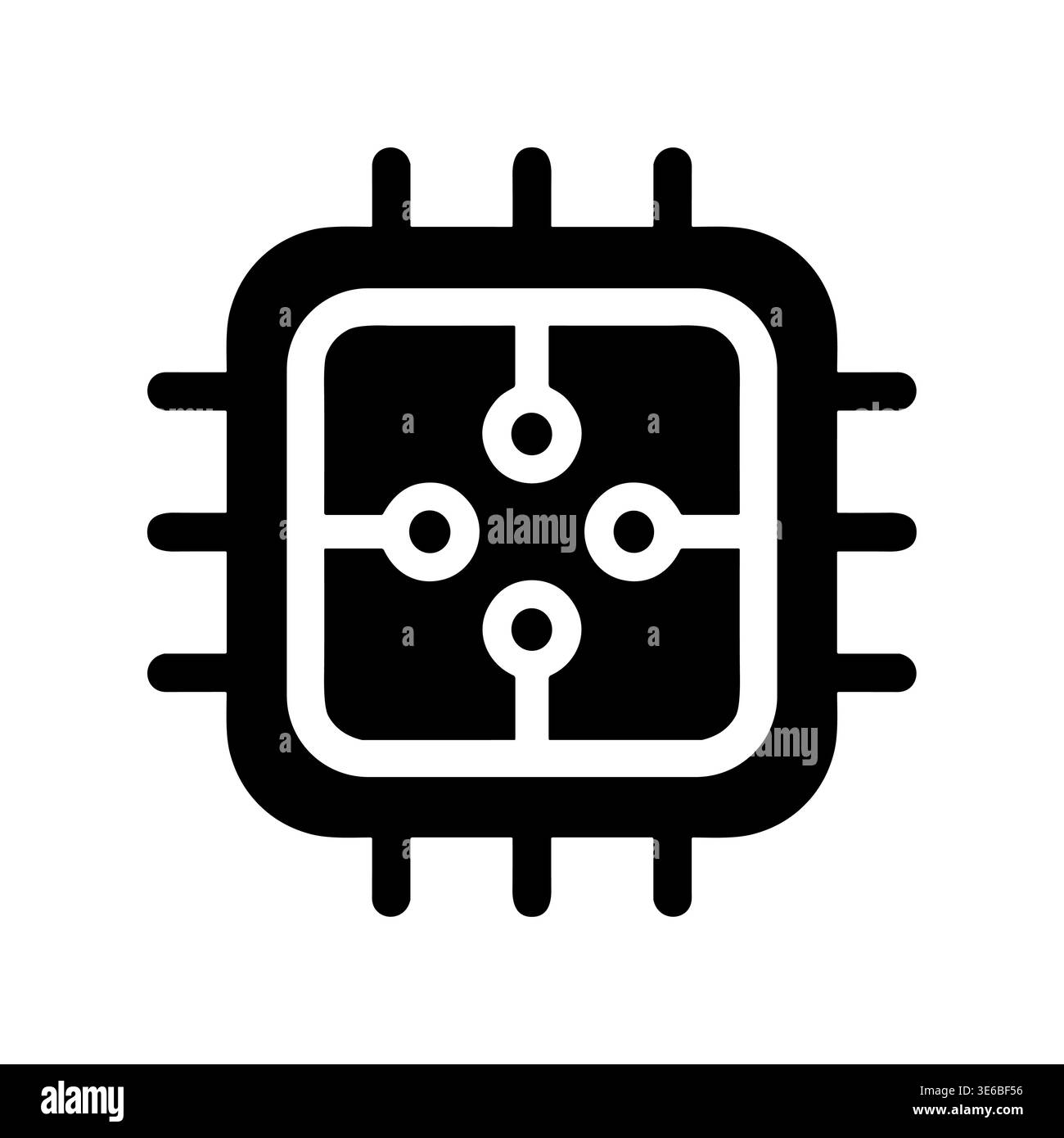 Semplice icona della CPU, illustrazione digitale in bianco e nero Illustrazione Vettoriale