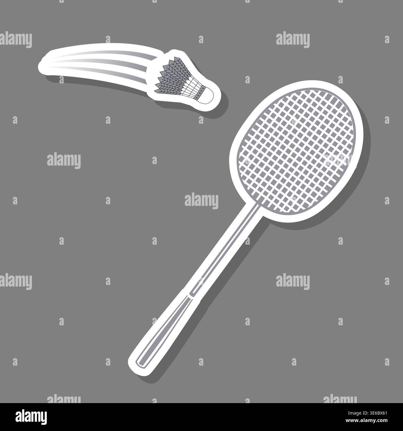 Emblema moderno con illustrazione del rubinetto volante per lo sport da badminton, logo costituito da insegna sportiva con fioriture decorative rubinetto per la Ba Illustrazione Vettoriale