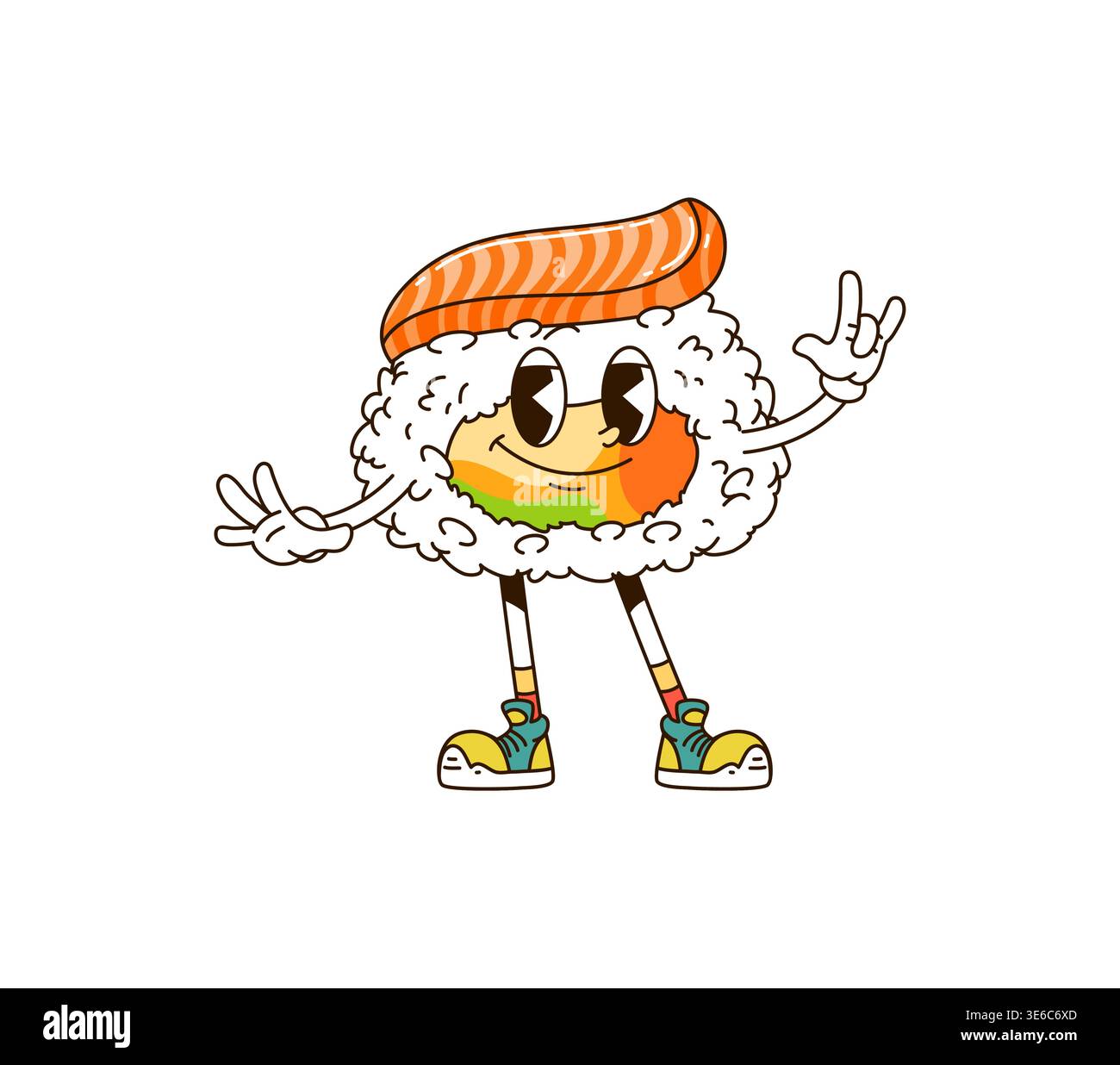 Cartoni animati sushi roll giapponese divertente personaggio Illustrazione Vettoriale