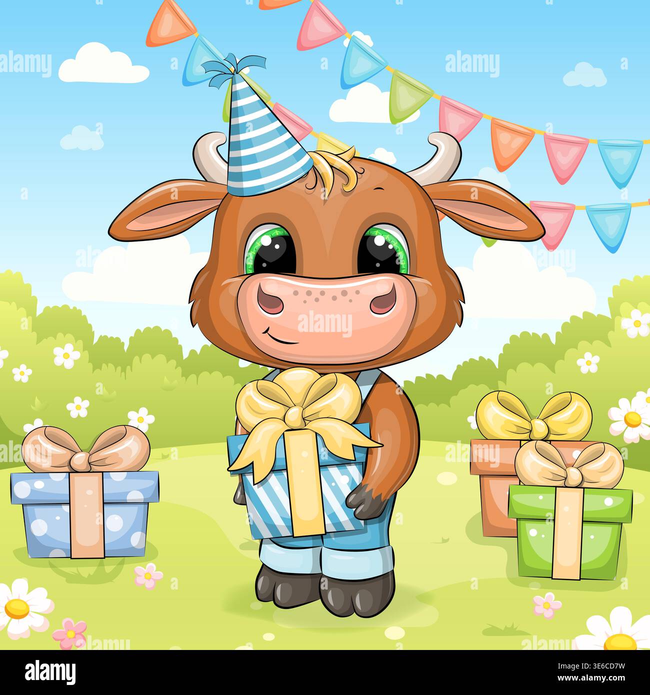 Biglietto Dauguri Per Bambini Di Buon Compleanno Con Mucca Carina Regalo E Palloncini