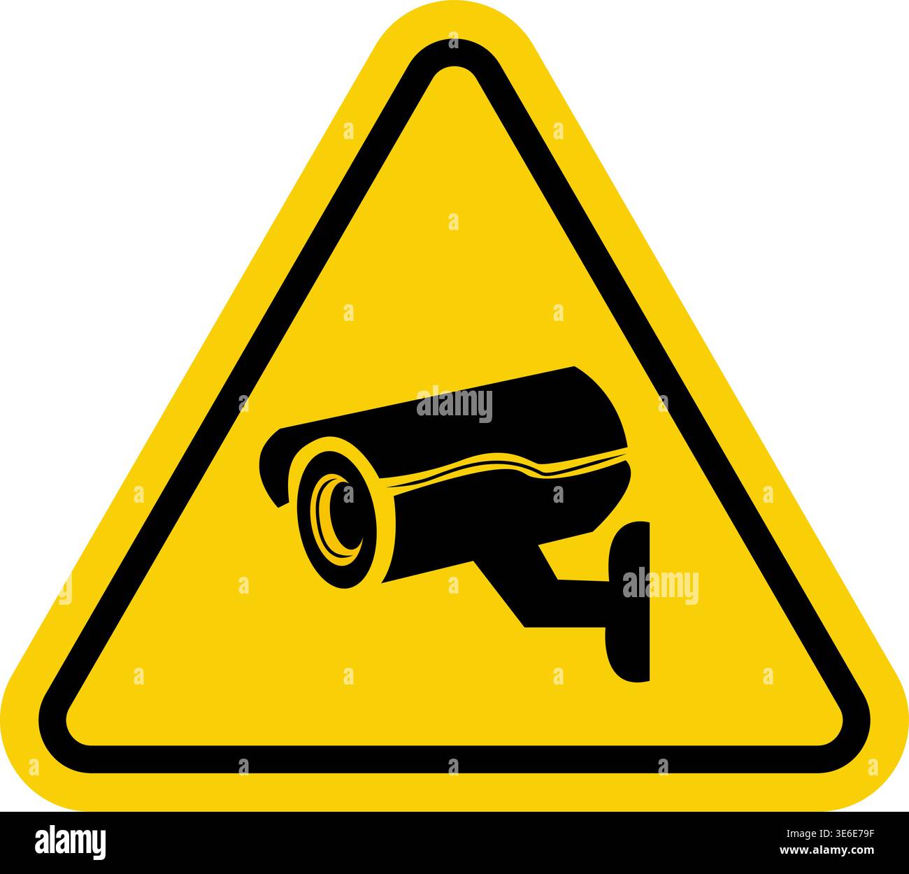 Segnale telecamera CCTV. Triangolo giallo che indica il funzionamento della telecamera. Segnale di avvertimento della telecamera Illustrazione Vettoriale
