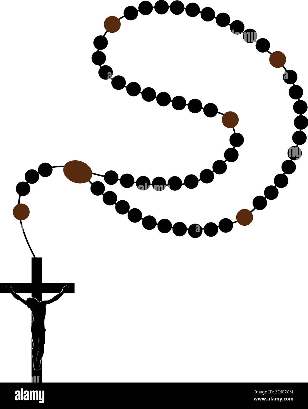 Rosario cattolico di legno marrone. Croce. Collana di Rosario. Rosario con perline. Preghiera del Rosario Illustrazione Vettoriale