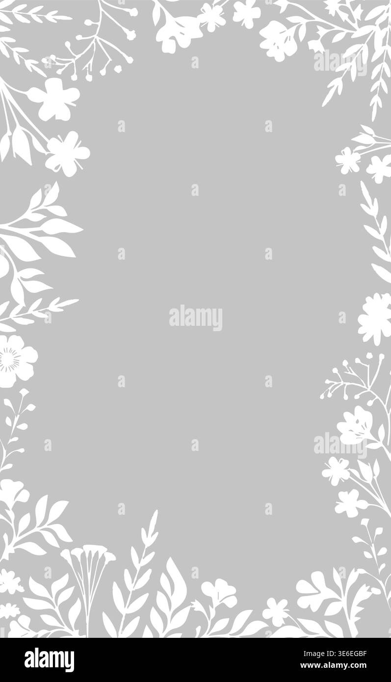 Cornice grigia con piccoli fiori bianchi. sfondo per il testo. Disegnato a mano. Non ai, illustrazione vettoriale. Illustrazione Vettoriale
