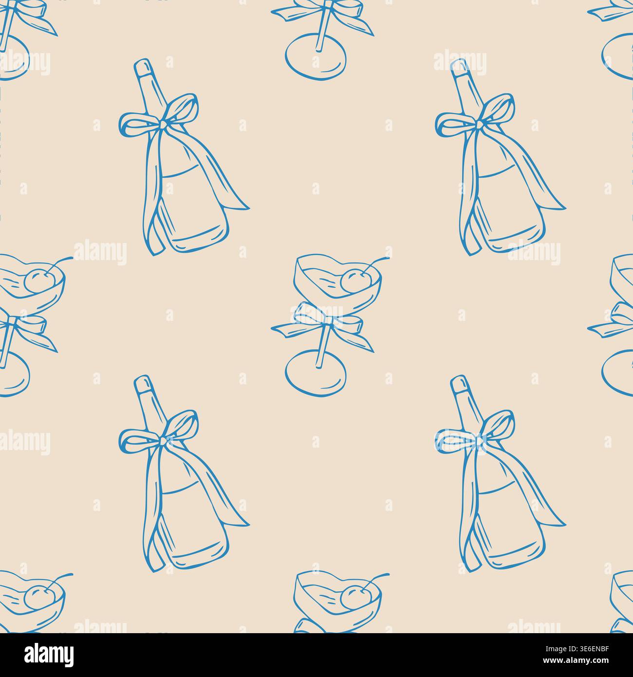Champagne e cocktail senza cuciture con bevande per feste Illustrazione Vettoriale