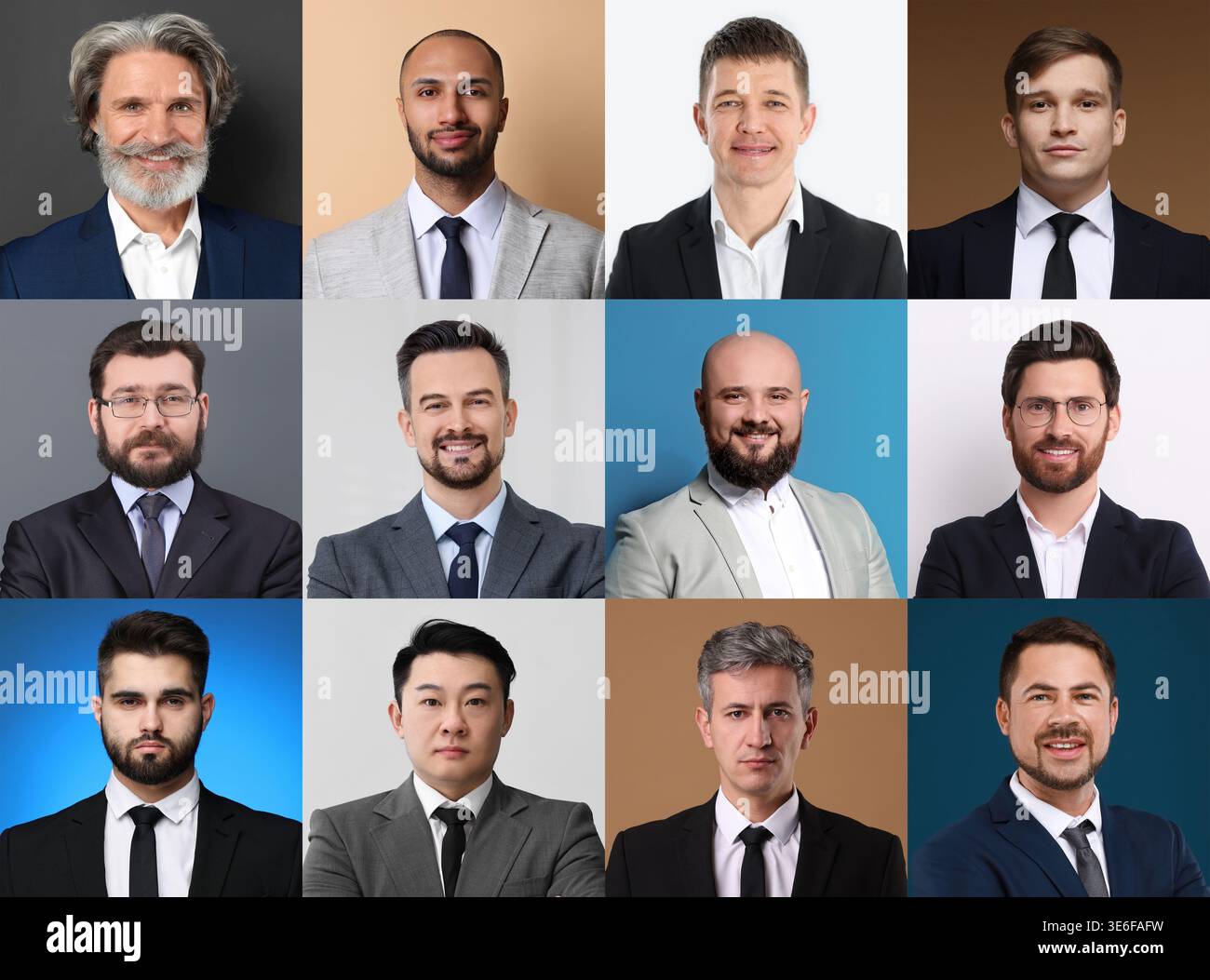 Ampia collezione di ritratti maschili. Uomini di età diverse Foto Stock