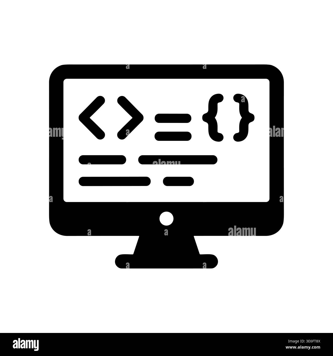 Monitor per computer che visualizza frammenti di codice in semplice stile bianco e nero Illustrazione Vettoriale