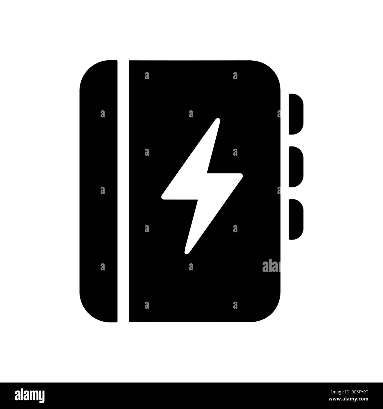 Icona silhouette nera del diario energetico o notebook con bullone Illustrazione Vettoriale
