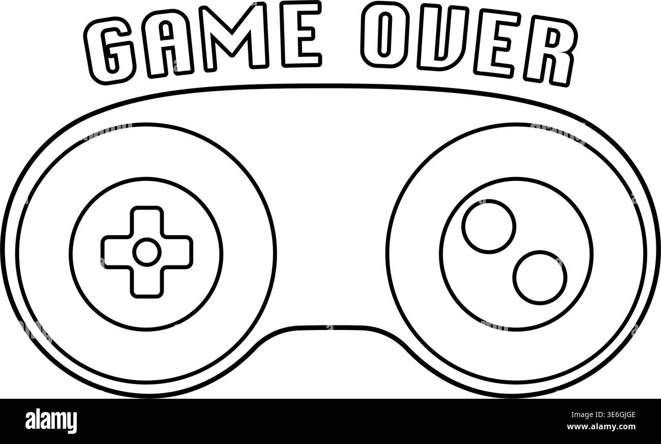 Controller di gioco retro syle con illustrazione vettoriale di testo Game Over Illustrazione Vettoriale