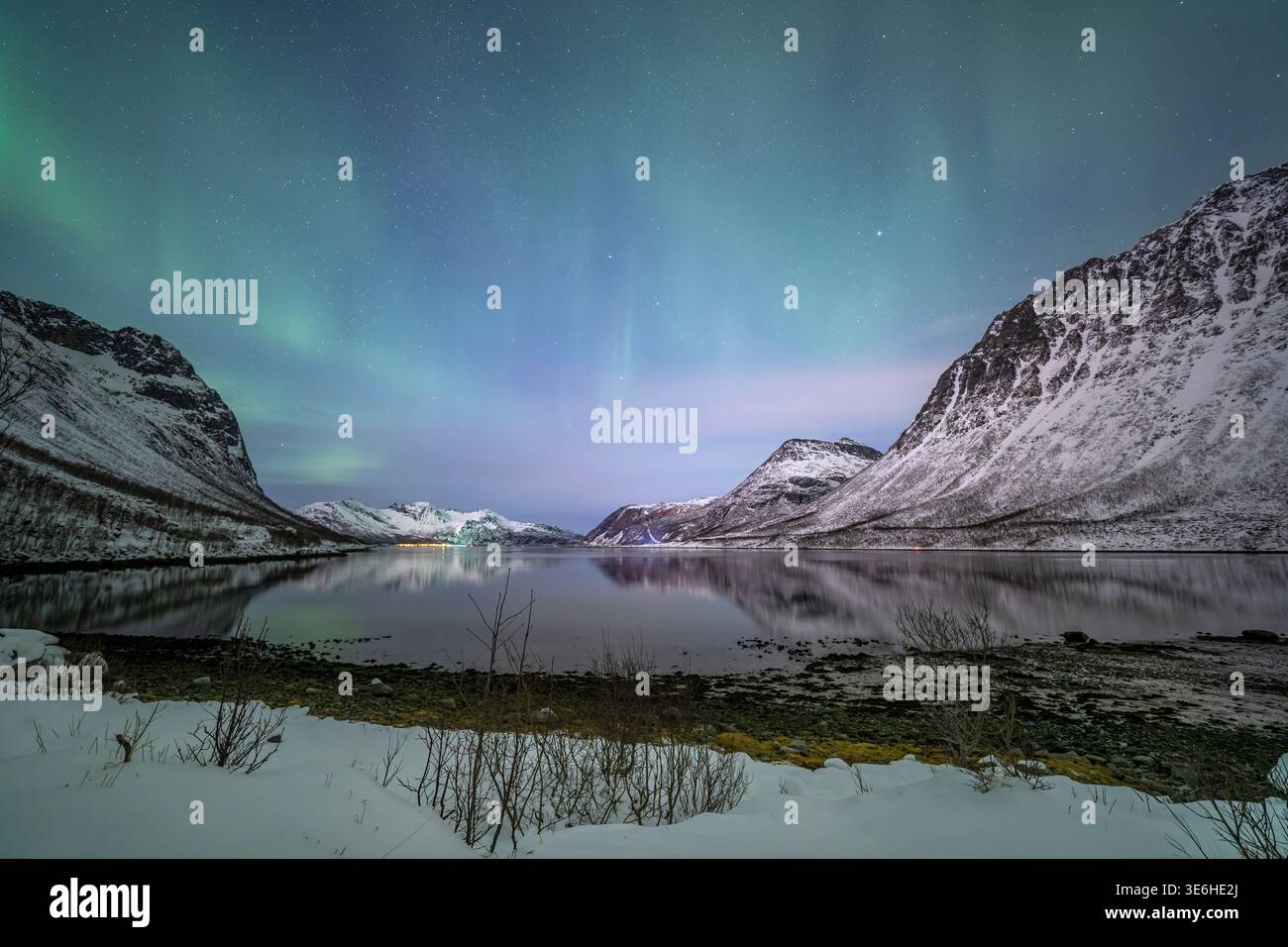 Aurora Boreale, Grotfjord, Troms, Norvegia Foto Stock
