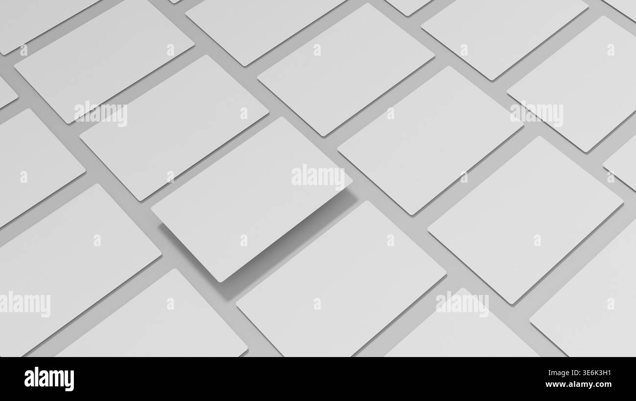 Mockup pulito per biglietti da visita su sfondo grigio chiaro con una composizione chiara ideale per presentazioni di branding, design di identità e cancelleria aziendale vi Foto Stock